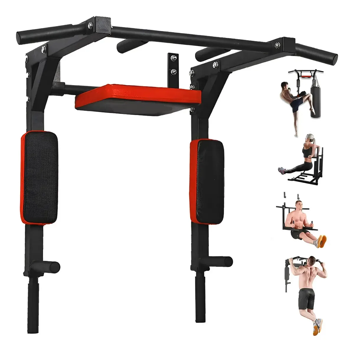 Barra Dominadas Ejercicios Multifuncional Pared Gym 8en1 Color Negro