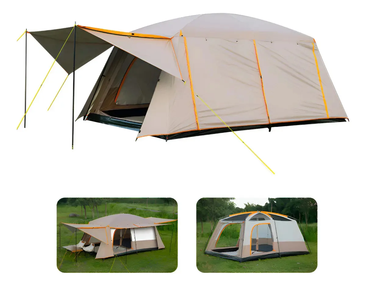 Carpa Róhe Camping 10 Personas Impermeable Doble Capa Marrón Claro