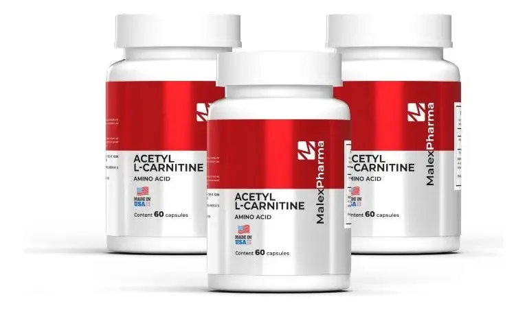 Malex Pharma Acetil L-Carnitina 1500mg Cápsulas Pack X3 60 Unidades Libre Gluten