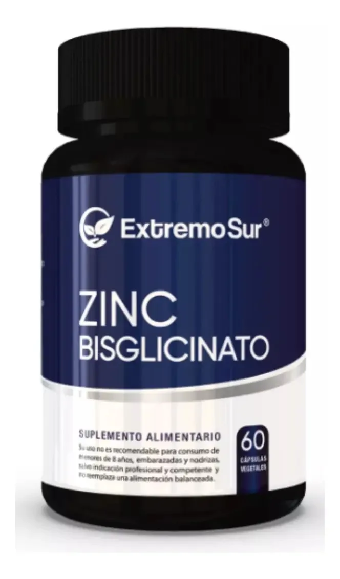 Zinc Bisglicinato 60 Cáp Vegetal Alta Absorción 100% Quelado Sabor Sin Sabor